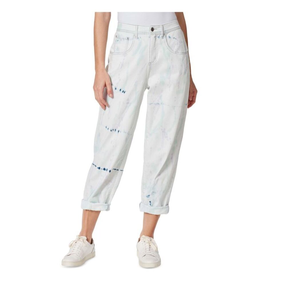 Womens Ivory Denim Zippered Relaxed Distressed Tapered Boyfriend Jeans 27
